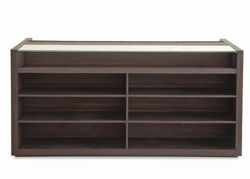 portagioie con serratura (l 1824) ripiano superiore in vetro STRUCTURE. AND DRAWER FRONTS material: wood and melamine finishing: walnut c. and spessart oak melamine drawers.