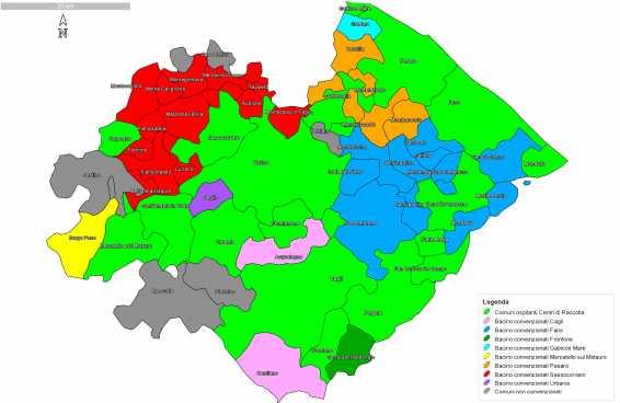 Figura 4.9: Ubicazione dei Centri di Raccolta comunali e sovra comunali nel territorio dell ATO 1 - Pesaro e Urbino In tabella 4.