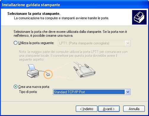 GUIDA INTRODUTTIVA 9 PROCEDURA 3 Installazione dei driver di stampa PostScript sui computer per la stampa TCP/IP Da un computer Windows XP: 1 Fare clic su