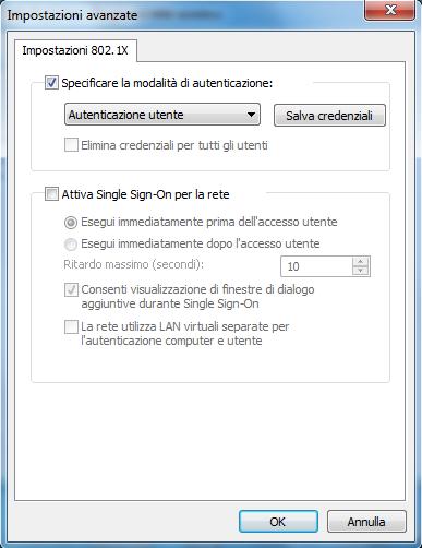 Figura 13: Finestra Wi-Fi_UniNa Proprietà rete wireless Impostazioni Avanzate Fare click sul pulsante OK [si chiuderà la finestra Impostazioni Avanzate].