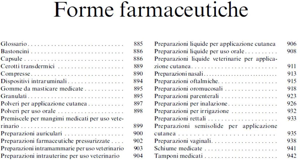 MONOGRAFIE: Forme farmaceutiche Vengono riportate tutte le forme farmaceutiche, con una breve descrizione del