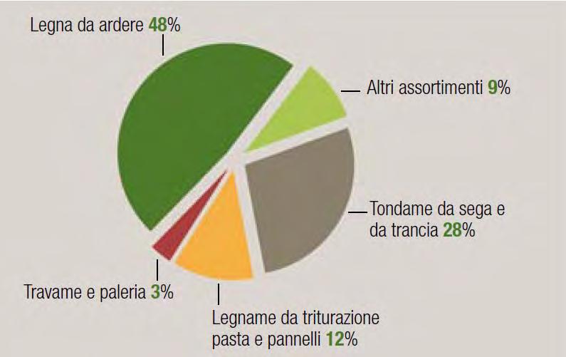Figura 6: Assortimenti ricavati dal fuori foresta in Liguria (2010) (Fonte: Rapporto sullo stato delle Foreste in Liguria, Regione Liguria Compagnia delle Foreste, 2011).