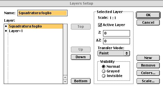 Ricompare Layer Setup col lucido Squadratura foglio attivo Cliccare Scale