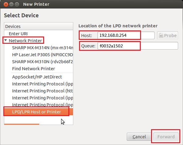 In Devices, fare clic su Network Printer, quindi selezionare LPD/LPR