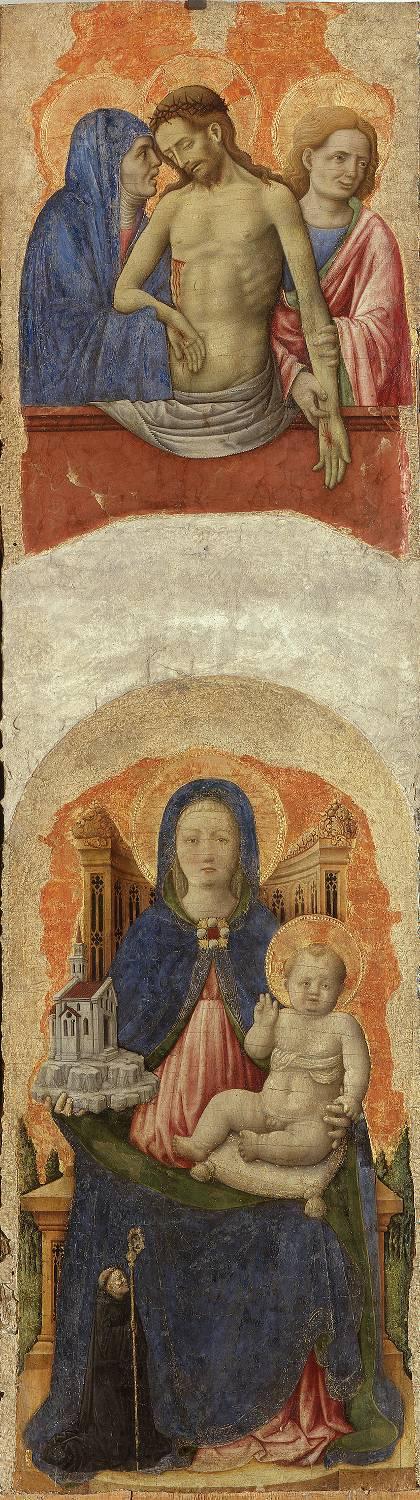 Antonio Vivarini, Cristo in Pietà tra la Vergine e San Giovanni e Madonna con il Bambino tavola centrale del Polittico di Praglia,