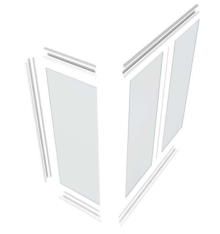 unica sc Parete divisoria monolitica con profilo a scatto per vetri fino a Sp = 9,mm Spessore = mm.. Profilo a scatto in estruso di alluminio. Lastra di vetro. Profilo ad H in alluminio.