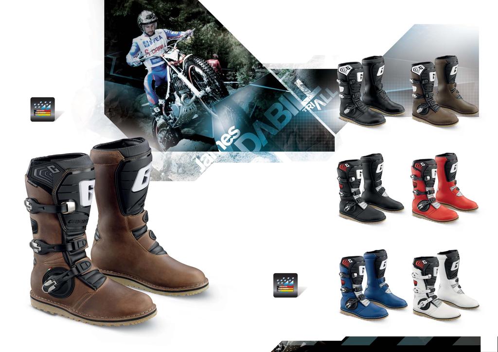 _TRIAL LINE OILED THIS EXTREMELY DURABLE BOOT IS MADE WITH A FULL GRAIN OILED LEATHER. IT FEATURES AN INJECTION MOLDED FRONT SHIN GUARD AND THREE NEW ALLOY BUCKLES, WHICH ARE REPLACEABLE.