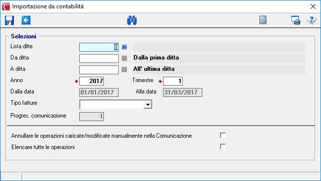 Importazione da contabilità Questa passaggio è obbligatorio per eseguire il trasferimento delle fatture emesse/ricevute dalla prima nota alla comunicazione Dati Fattura.