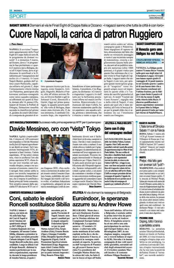 Pagina 24 Il Roma COMITATO REGIONALE CAMPANIA Coni, sabato le elezioni Roncelli sostituisce Sibilia NAPOLI.