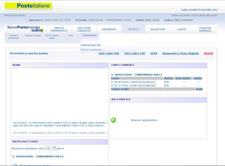 Come faccio ad importare i flussi di Incasso SDD (ex RID)? L operatore, preventivamente abilitato dall amministratore di sistema alle specifiche funzioni, può: 1. importare flussi XML 2.