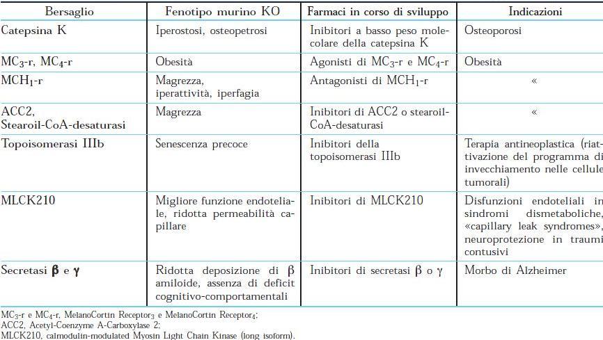 Fenotipi murini KO e sviluppo di farmaci orientati al bersaglio: alcuni recenti esempi