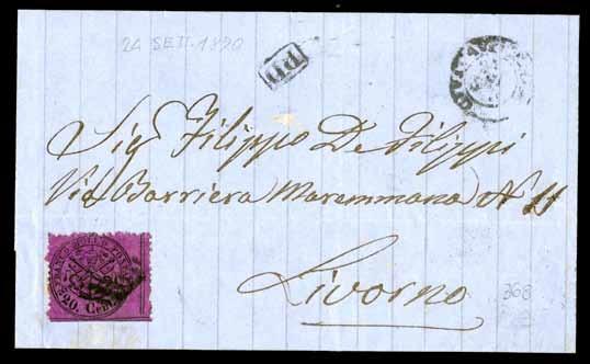 368 368 Da Civitavecchia, 24.9.1870, a Livorno con 20cent (28).