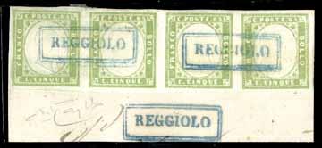 Il francobollo fu successivamente riannullato con la griglia pontificia. Molto interessante. 75,00 371 Da Roma, 17.10.