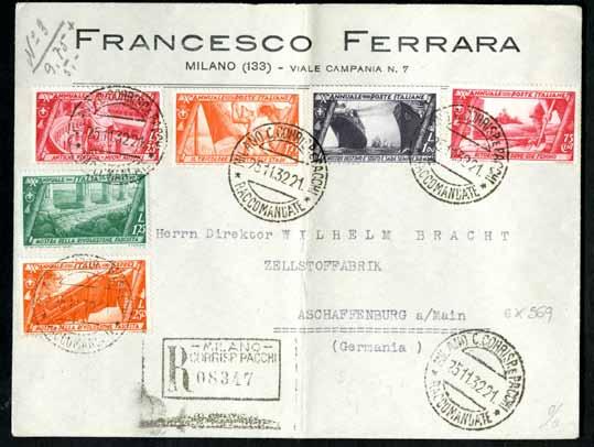 Le 3 raccomandate hanno il bollo d arrivo che manca in quella di P.A. 350,00 570 Da Arezzo, 19.6.1934, per Friburgo con 1,25L Decennale di Fiume (353) con angolo di foglio integrale.
