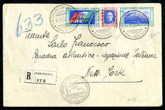 Sorani. 60,00 622 Una lettera da Rovetta (Bergamo), 9.6.1941, per New York via Roma Lisbona con 50cent + 5 esemplari dell 1L (11+14) + 1,25L P.O. (253) + altra lettera da Milano, 2.10.