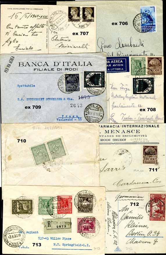 COLONIE ITALIANE 701 A.O.I. 5 Lettere per l Italia, 1938 1940, di cui 4 con bolle affrancature multiple del periodo. 75,00 702 Emissioni Generali. Serie completa di 18 valori di P.O. e P.A. Pro Società D.