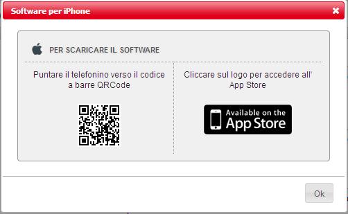 A questo punto, eseguire le indicazioni descritte nella schermata sopra: Puntare il telefonino verso il codice a barre QRCode Cliccare sul logo per accedere all App Store Quindi cliccare sul