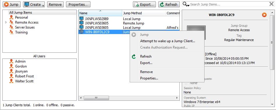 Nota: se un Jump Client va offline e non si riconnette al dispositivo Bomgar per 180 giorni, viene automaticamente disinstallato dal computer di destinazione e rimosso dall interfaccia Jump.