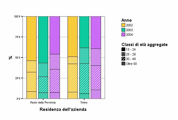 Per classi di età e area territoriale ( e resto della provincia) 2002 2003 2004 15-24 25-29 30-49 Oltre 50 % % % % 53,8%