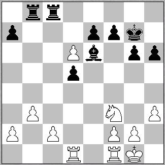 Ae5-f6; 8.A:b8-T:b8; 9.g4-Cf4; 10.e:f4-00; 11.c:d5- e:d5; 12.Cd2-Te8; 13.Ae2-Db6; 14.Cb3-Ab4; 15.h3-a5; 16.00-Dc7; 17.f5-Te3!; 18.Af3-A:c3 19.f:e3-Dg3+; 20.Ag2- Ab4?!; 21.Df3-Dc7; 22.Tac1-Dd8; 23.