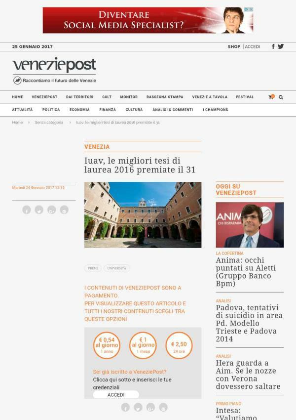 24 gennaio 2017 VeneziePost Iuav, le migliori tesi di laurea