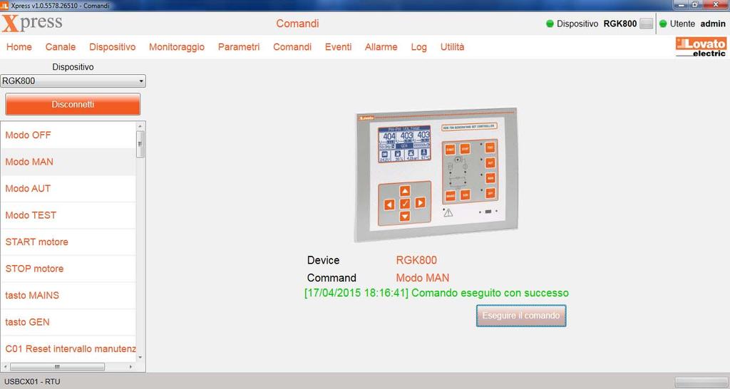 11 Comandi Accedendo al menu comandi, un menu mostra quali comandi possono essere inviati al selezionato.