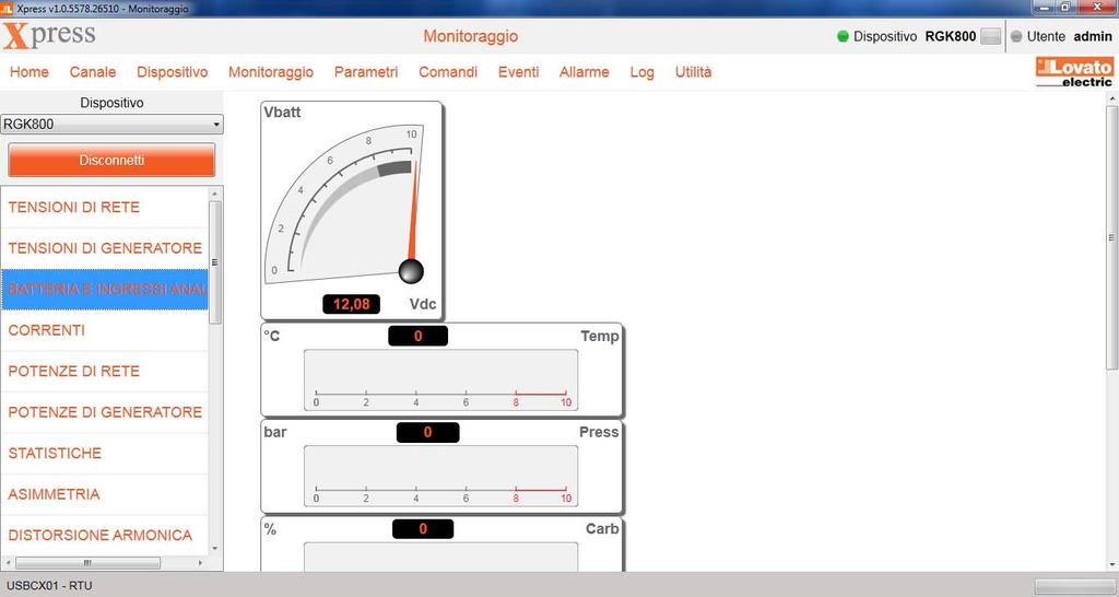 8 Monitoraggio Xpress permette di leggere le misure principali dal collegato.