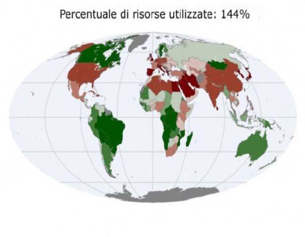 Distribuzione del consumo delle risorse sul pianeta 1961 2006 LEGENDA In marrone/rosso i Paesi che consumano risorse oltre la
