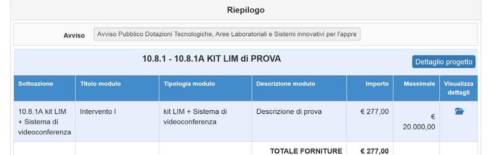 Mediante la funzione Stampa di controllo il Sistema permette alla scuola di generare un file.pdf contenente tutti i dettagli del Progetto N.B.: Il file.