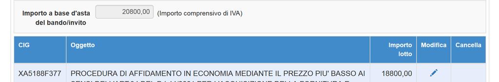 Le modifiche alla Definizione lotti sono possibili esclusivamente nel caso in cui la scuola abbia spuntato l opzione La gara è composta da più lotti in fase di Definizione gara durante la gestione