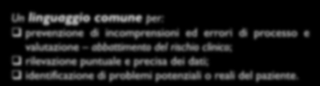 La comunicazione Un linguaggio comune per: prevenzione di incomprensioni ed errori di processo e valutazione abbattimento del