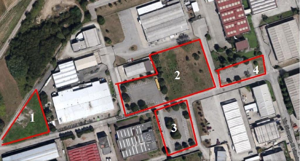 ZONA INDUSTRIALE AREA N. 37 VIA GRANDI Taglio erba a regola d'arte su aiuole con alberi e cespugli delle seguenti aree verdi a scelta: N. 1 - AREA R.M.P. per mq. 5.