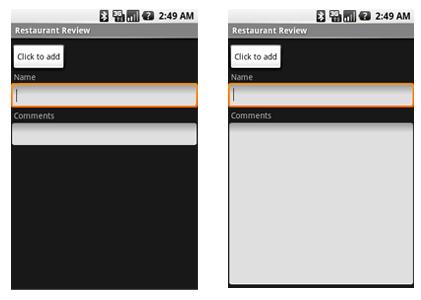 Sviluppo mobile - Android - Interfaccia utente Si definisce un file xml per la gestione di tutta la grafica. Ogni elemento ha la propria corrispondente xml. Organizzazione in layout.