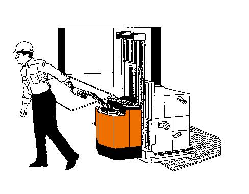 ATTREZZATURE DI LAVORO Transpallet Di norma lo spostamento deve avvenire con il carico di fronte all operatore che tiene entrambi le mani sul timone