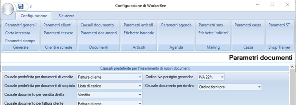 WorkerBee ed il Sistema TS Configurazione iniziale del programma Nella scheda Parametri Documenti (parametri
