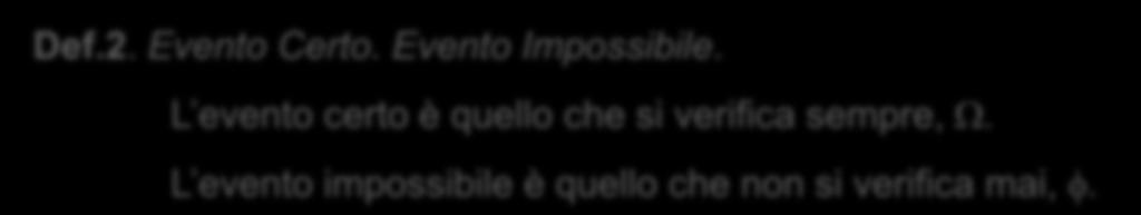 Def.. Spazio dei Campioni. la totalità di tutti i possibili risultati di un esperimento concettuale. Verrà indicato con W. Def.. vento Certo. vento Impossibile.