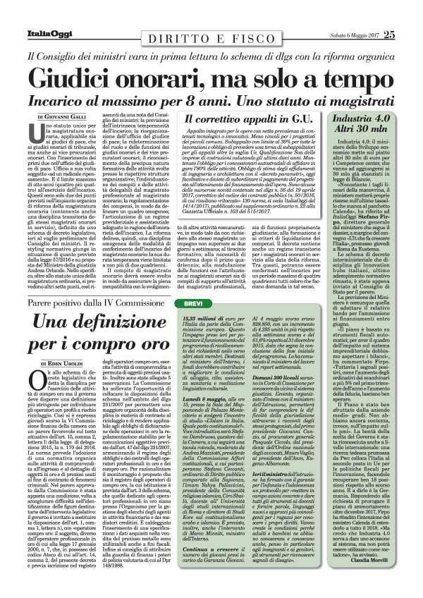 Pagina 25 Italia Oggi brevi 15,33 milioni di euro per l' Italia da parte della Commissione europea.
