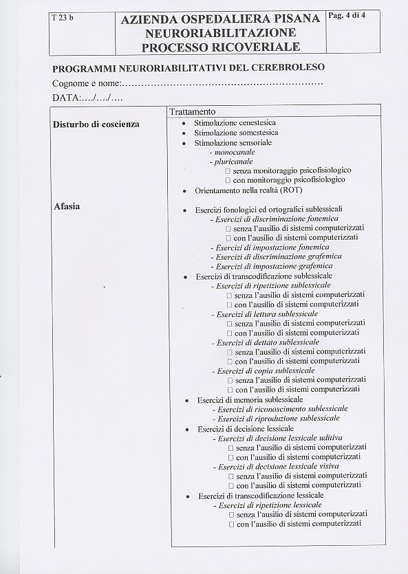 PROGRAMMI RIABILITATIVI DELL