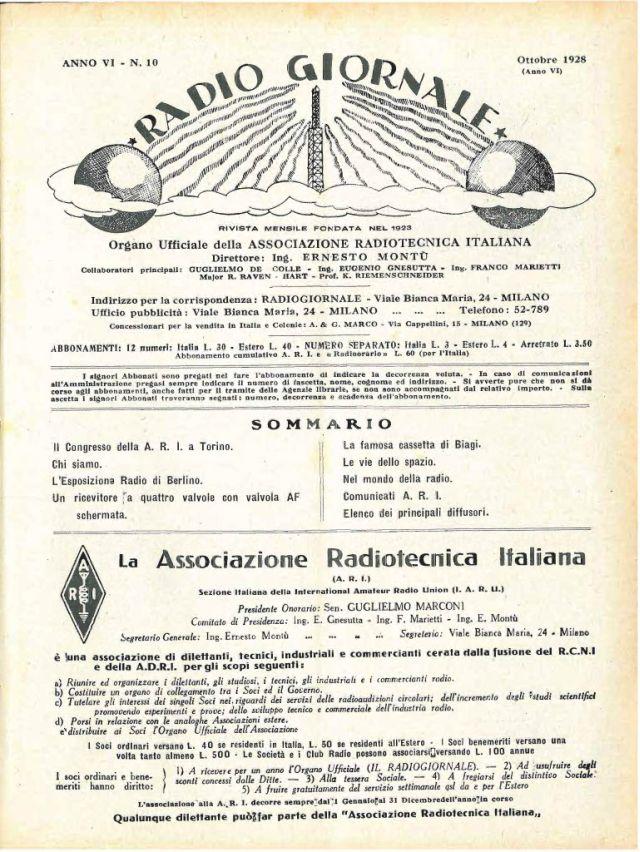 La tardiva e controversa rivendicazione della paternità del progetto dell ondina di Biagi da parte dei radioamatori dell ARI nel 1928: di Claudio Sicolo c.