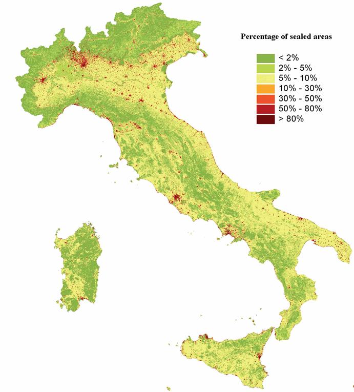 Il consumo di suolo in Italia Dati "reali" ISPRA (2010) Consumo di suolo: v 1956-2010: 7 metri quadrati al secondo v 1990-2000: