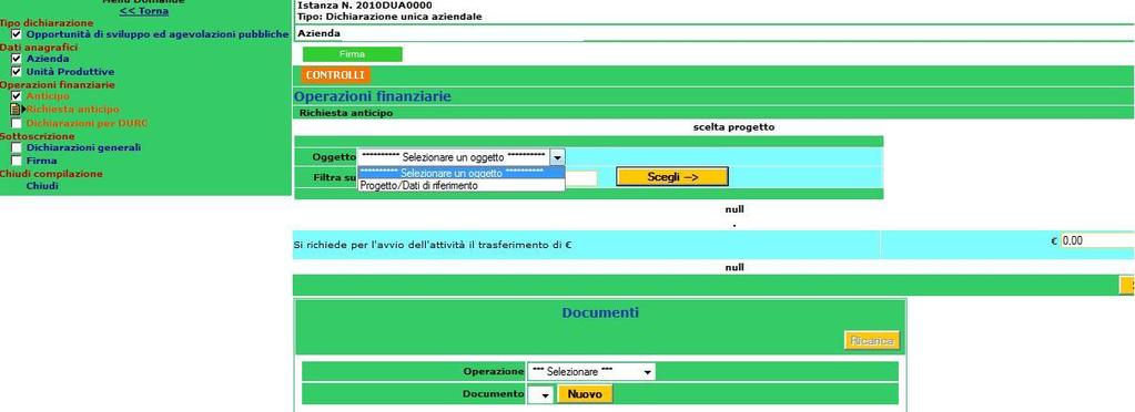 Il sistema carica nella pagina un nuovo oggetto; nel menù Riferimento vengono precaricati i