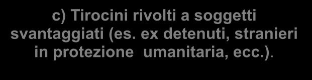 a) Tirocini formativi e di orientamento Tipologie di tirocini finalizzati ad agevolare le scelte