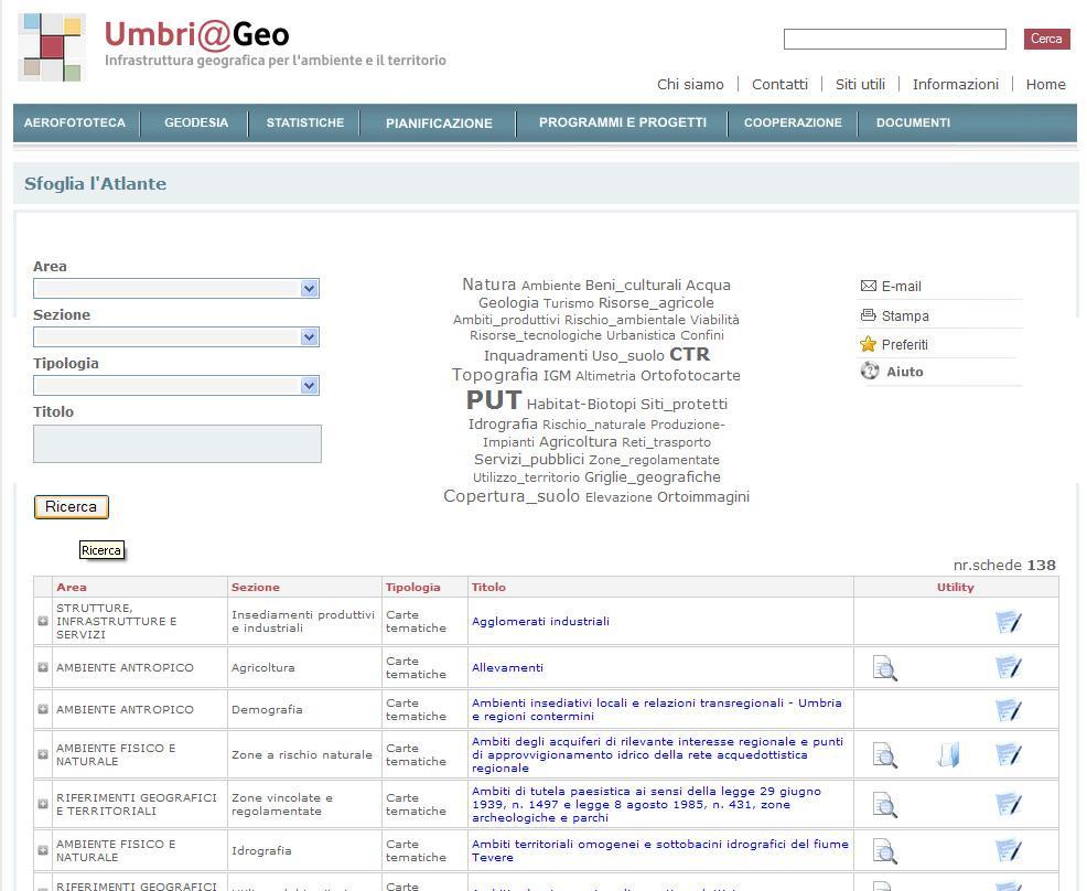 Atlante Ricerca: AREA SEZIONE TIPOLOGIA TITOLO ambiente antropico ambiente fisico