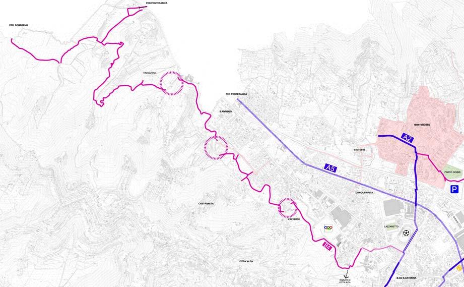 120 altimetria 263,20 310,50 289,20 La ciclabile B4 tratta dell anello periurbano costituisce percorso di valenza ambientale che incide per massima parte le pendici settentrionali di Città Alta all