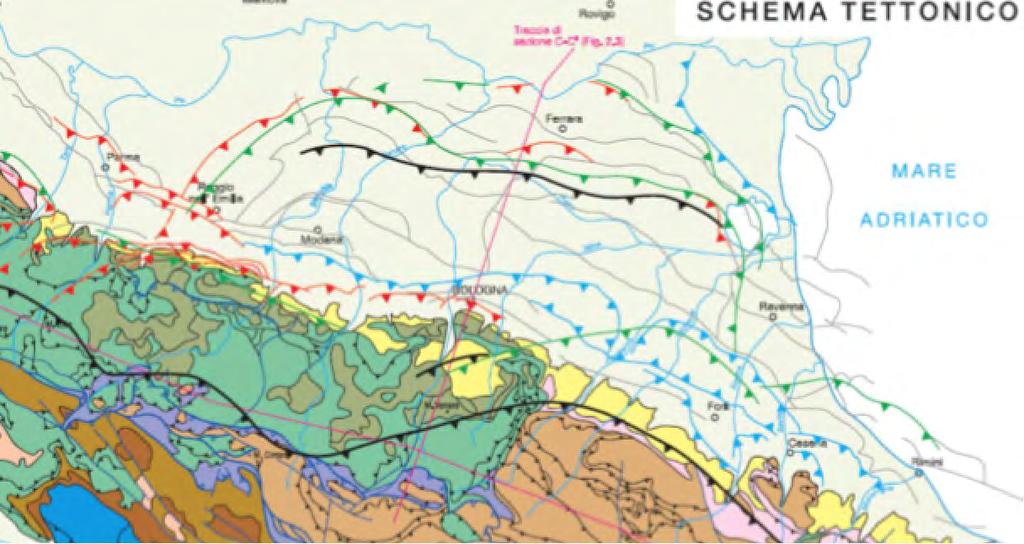 FIGURA 2.1 - Mappa geologico-strutturale della Pianura Padana Nella FIGURA 2.