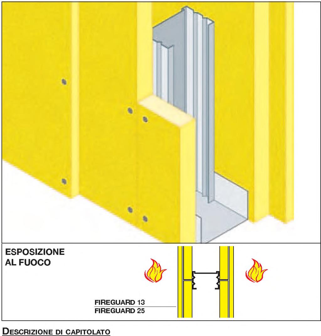 286901-3343 FR Norma di prova: EN 1364-1 Fornitura e posa in opera di parete per interni con resistenza al fuoco EI 240, realizzata con una lastra FIREGUARD 25 per lato, sp.