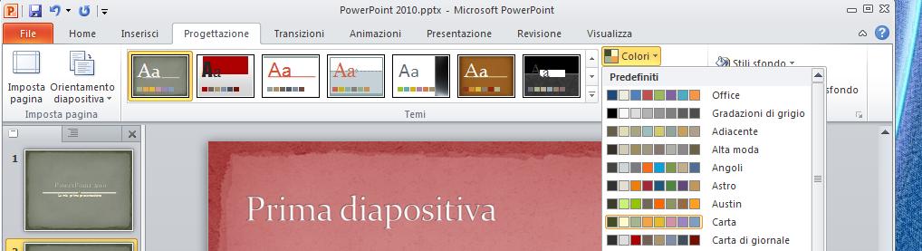 TEMA DIAPOSITIVA! PowerPoint offre una raccolta di schemi grafici preconfezionati tra cui scegliere per gestire l aspetto delle proprie presentazioni in modo uniforme e ordinato.