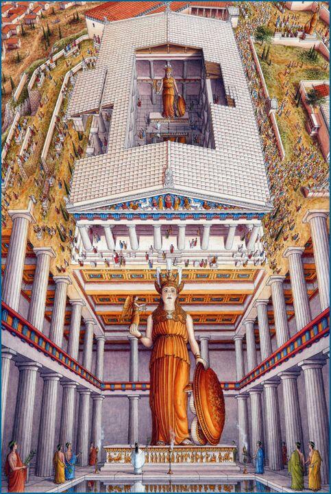 Sotto, un gruppo di statue che era collocato nella parte bassa del timpano del Partenone.