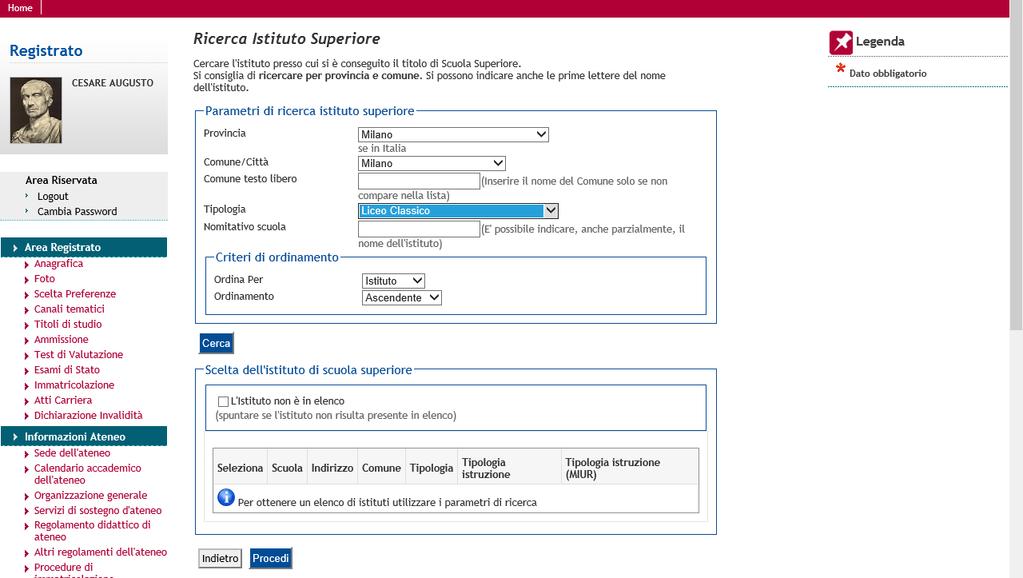 Indicare se il titolo è italiano o straniero e se conseguito presso un istituto italiano o straniero: Ricercare la scuola presso cui si è conseguito il titolo di studio: per facilitare la ricerca è