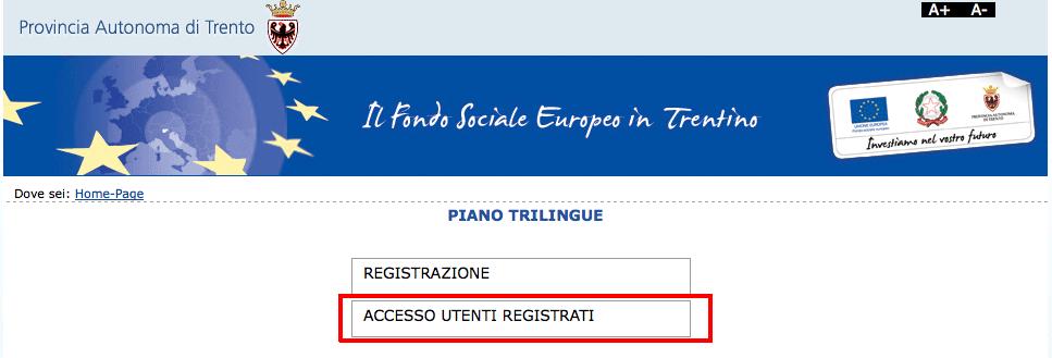 Europea nell'area riservata del sito del Fondo Sociale Europeo della Provincia Autonoma di Trento.